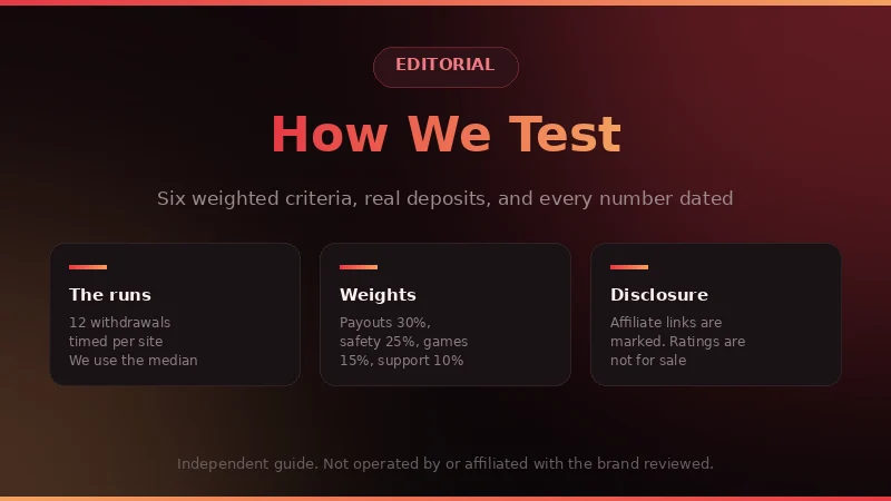 How we test: withdrawal runs, weighted criteria and affiliate disclosure